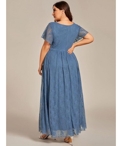 Women's Plus Size V Neck Ruffles Sleeves Pleated Empire Waist A-Line Maxi Formal Dresses 01489-DA Dusty Navy $33.00 Dresses