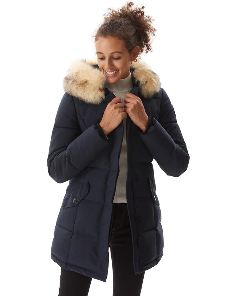 Women's Padded Jacket, Ladies Fur Hooded Thickened Vegan Down Long Parka Winter Outwear Warm Puffer Coat XS-XXL Navy（regular)...