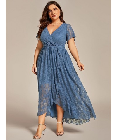 Women's Plus Size V Neck Ruffles Sleeves Pleated Empire Waist A-Line Maxi Formal Dresses 01489-DA Dusty Navy $33.00 Dresses