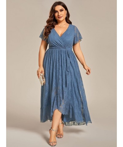 Women's Plus Size V Neck Ruffles Sleeves Pleated Empire Waist A-Line Maxi Formal Dresses 01489-DA Dusty Navy $33.00 Dresses