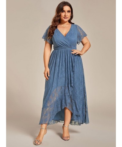 Women's Plus Size V Neck Ruffles Sleeves Pleated Empire Waist A-Line Maxi Formal Dresses 01489-DA Dusty Navy $33.00 Dresses