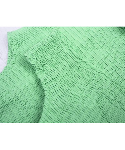 Women's Summer Smocked Maxi Dresses Sleeveless U Neck Ruffle Hem Tiered A Line Flowy Dress Light Green $24.35 Dresses