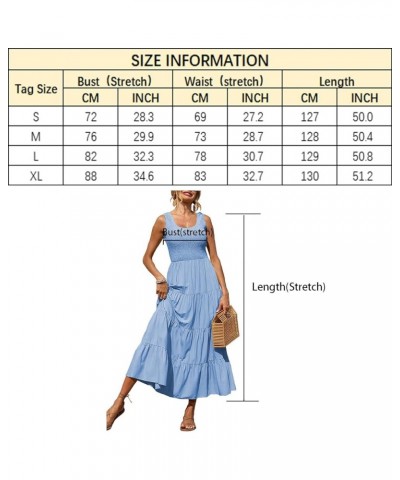 Women's Summer Smocked Maxi Dresses Sleeveless U Neck Ruffle Hem Tiered A Line Flowy Dress Light Green $24.35 Dresses