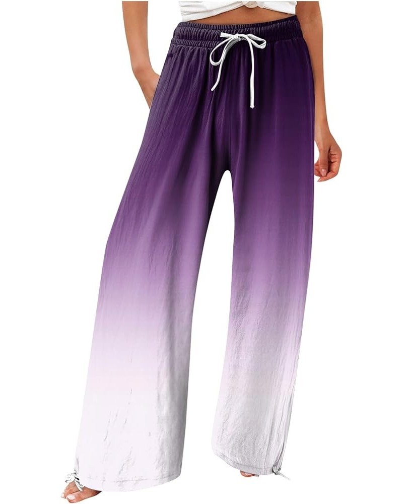 Women's Wide Leg Pants Dressy Plus Size High Waist Drawstring Split Thigh Wide Leg Palazzo Pants 03 Purple $10.32 Pants