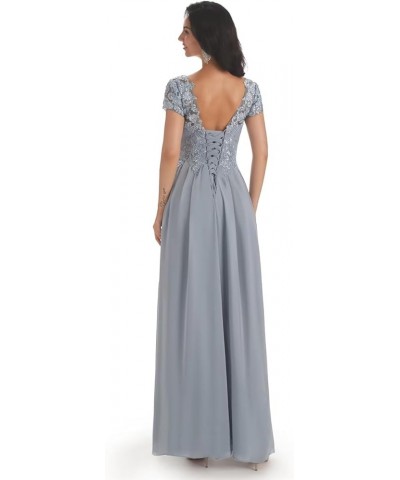 Chiffon Mother of The Bride Dresses for Wedding V Neck Lace Formal Evening Dress with Sleeves Royal Blue $38.24 Dresses