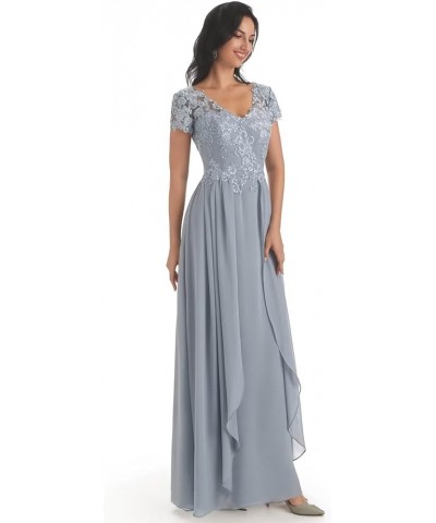 Chiffon Mother of The Bride Dresses for Wedding V Neck Lace Formal Evening Dress with Sleeves Royal Blue $38.24 Dresses