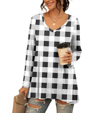 Women's Summer Casual Short Sleeve V-Neck T-Shirt Tunic Tops Blouse Shirts 33 Long Sleeve-black White Grid $19.19 Tops