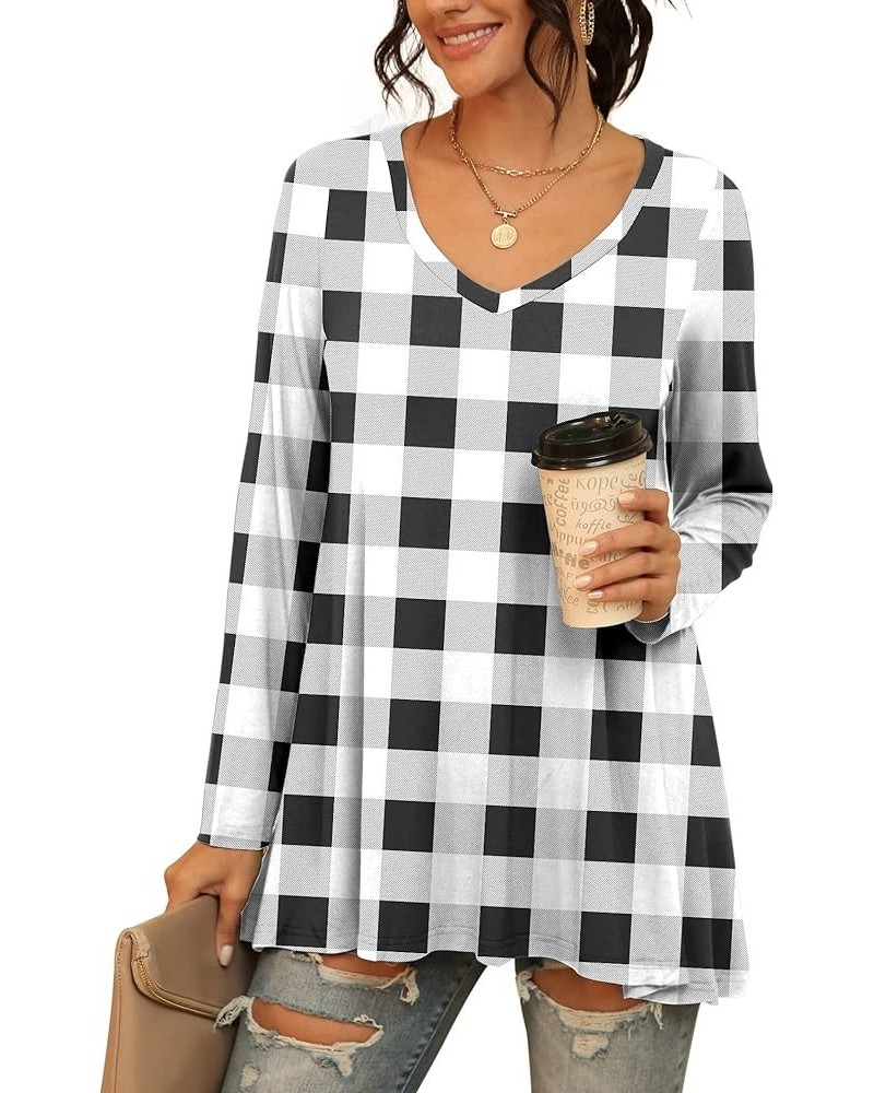 Women's Summer Casual Short Sleeve V-Neck T-Shirt Tunic Tops Blouse Shirts 33 Long Sleeve-black White Grid $19.19 Tops