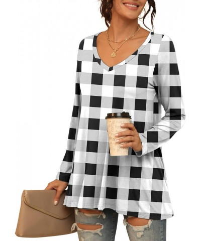 Women's Summer Casual Short Sleeve V-Neck T-Shirt Tunic Tops Blouse Shirts 33 Long Sleeve-black White Grid $19.19 Tops