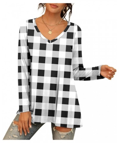 Women's Summer Casual Short Sleeve V-Neck T-Shirt Tunic Tops Blouse Shirts 33 Long Sleeve-black White Grid $19.19 Tops