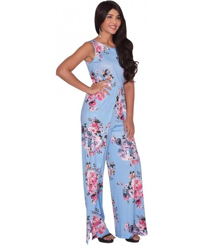 Womens Floral Print Sleeveless Wide Leg One Piece Romper Playsuit Jumper Blue & Pink $23.75 Jumpsuits