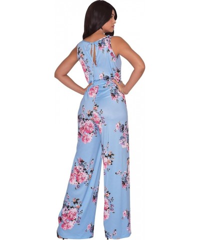 Womens Floral Print Sleeveless Wide Leg One Piece Romper Playsuit Jumper Blue & Pink $23.75 Jumpsuits