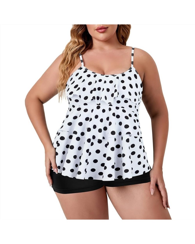 Plus Size 2 Piece Tankini Bathing Suit Tops Tummy Control Printed Womens Swimsuits Top Modest Swimdress with Shorts White $13...