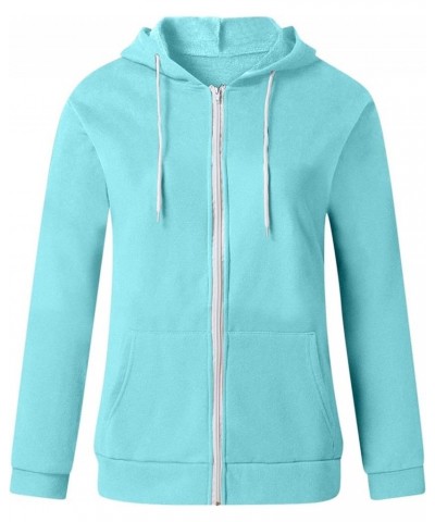 Womens Full Zip Up Hoodie Drawstring Kangaroo Pocket Long Sleeve Jacket Hoodies Loose Fit Fashion 2023 Sweatshirts Light Blue...