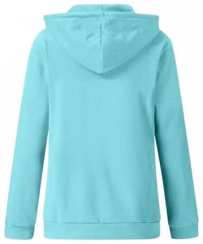 Womens Full Zip Up Hoodie Drawstring Kangaroo Pocket Long Sleeve Jacket Hoodies Loose Fit Fashion 2023 Sweatshirts Light Blue...