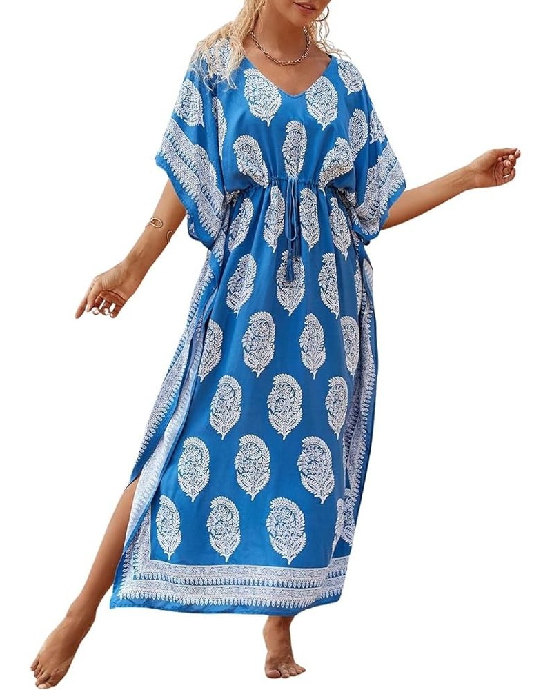 Loose Beach Kaftan Dresses for Women Caftan Swimsuit Cover Up H-white Flower $15.48 Swimsuits