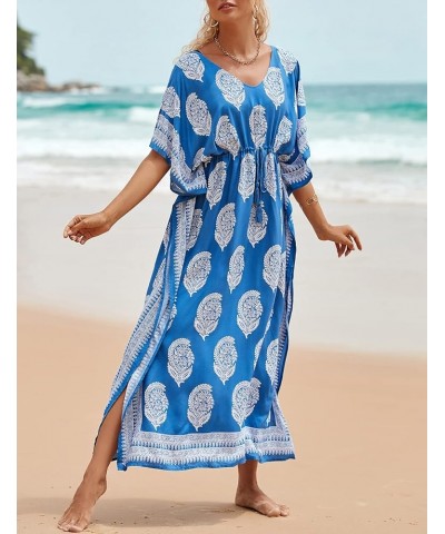 Loose Beach Kaftan Dresses for Women Caftan Swimsuit Cover Up H-white Flower $15.48 Swimsuits