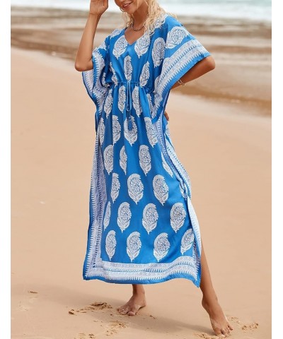 Loose Beach Kaftan Dresses for Women Caftan Swimsuit Cover Up H-white Flower $15.48 Swimsuits