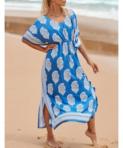 Loose Beach Kaftan Dresses for Women Caftan Swimsuit Cover Up H-white Flower $15.48 Swimsuits