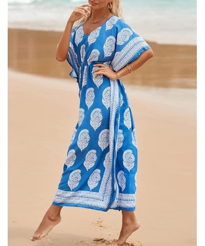 Loose Beach Kaftan Dresses for Women Caftan Swimsuit Cover Up H-white Flower $15.48 Swimsuits