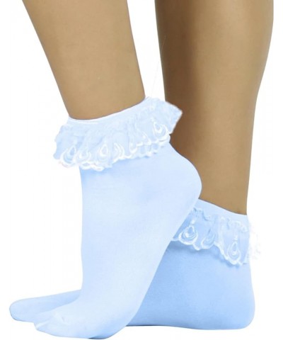 Women's Beautiful Lace Ruffle Top Opaque Anklet Socks Babyblue $10.23 Socks