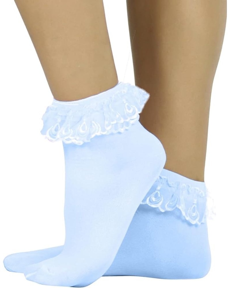 Women's Beautiful Lace Ruffle Top Opaque Anklet Socks Babyblue $10.23 Socks