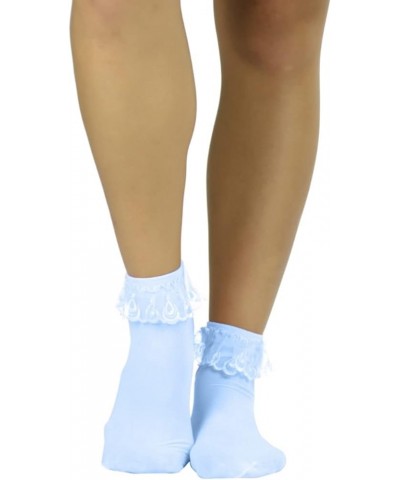 Women's Beautiful Lace Ruffle Top Opaque Anklet Socks Babyblue $10.23 Socks