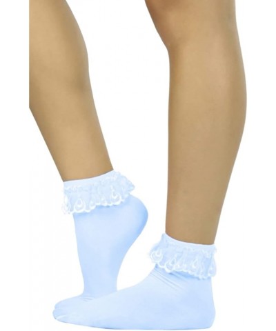 Women's Beautiful Lace Ruffle Top Opaque Anklet Socks Babyblue $10.23 Socks