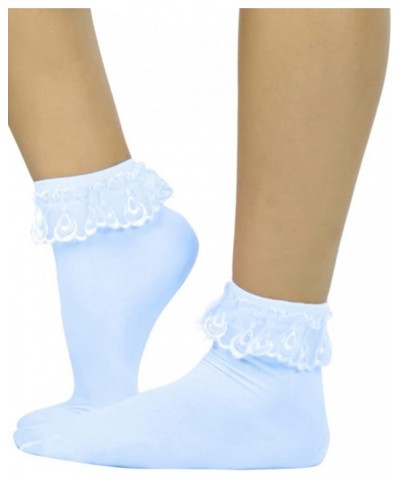 Women's Beautiful Lace Ruffle Top Opaque Anklet Socks Babyblue $10.23 Socks