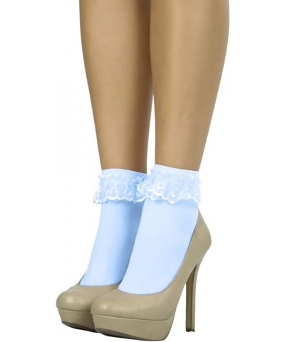 Women's Beautiful Lace Ruffle Top Opaque Anklet Socks Babyblue $10.23 Socks