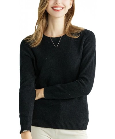 Women Knitted Cashmere Sweater 100% Merino Wool O-Neck Vintage Pullovers Autumn Winter Jumpers Clothing Tops Black $31.58 Swe...