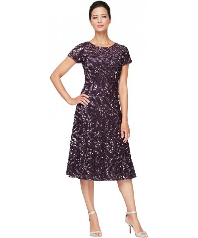 Women's Tea Length A-line Dress Eggplant $52.29 Dresses