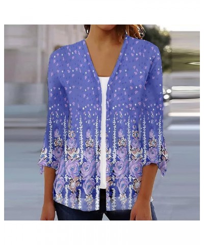 3/4 Length Sleeve Womens Tops Solid Color Casual Button Seven-Quarter Sleeve Hawaii Holiday Basic Tops Royal Blue $14.57 Blouses