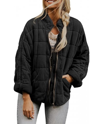 Womens Dolman Quilted Jackets Lightweight Full Zip Long Sleeve Winter Warm Outerwear Coats with Pockets Black $25.50 Jackets