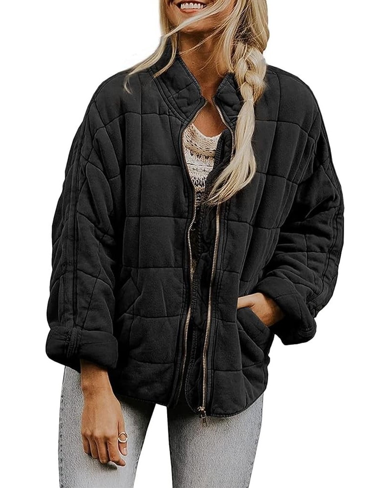 Womens Dolman Quilted Jackets Lightweight Full Zip Long Sleeve Winter Warm Outerwear Coats with Pockets Black $25.50 Jackets