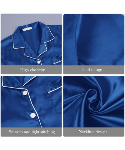 Satin Silk Pajamas for Women Soft Button Up Pajama Set Long Sleeve Shirt and Pajama Pants Lounge Sets M-5XL Blue $5.09 Sleep ...