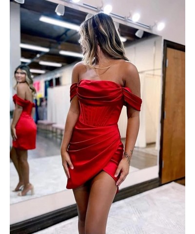 Off Shoulder Short Corset Homecoming Dresses Tight Satin Prom Dress for Teens Cocktail Party Gown 2023 Champagne $18.90 Dresses