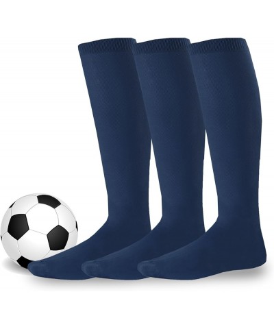 Soccer Socks Athletic Sports Socks Softball Baseball Cushioned Knee High Tube Socks Kids Teens Women Men Unisex 3 Pair-navy $...