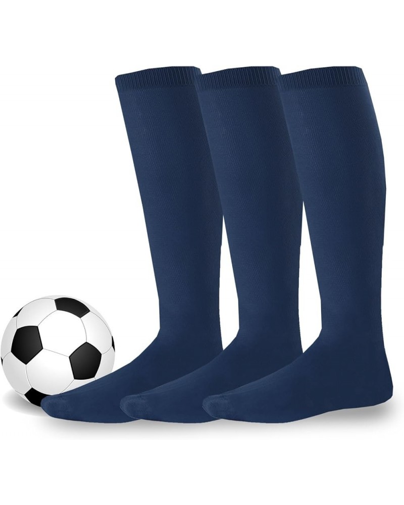 Soccer Socks Athletic Sports Socks Softball Baseball Cushioned Knee High Tube Socks Kids Teens Women Men Unisex 3 Pair-navy $...