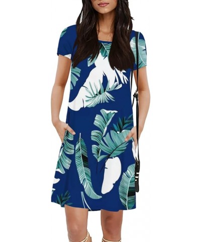 Womens Summer Dress Casual Crewneck Swing Tunic Dress with Pockets E-blue Floral $17.69 Dresses