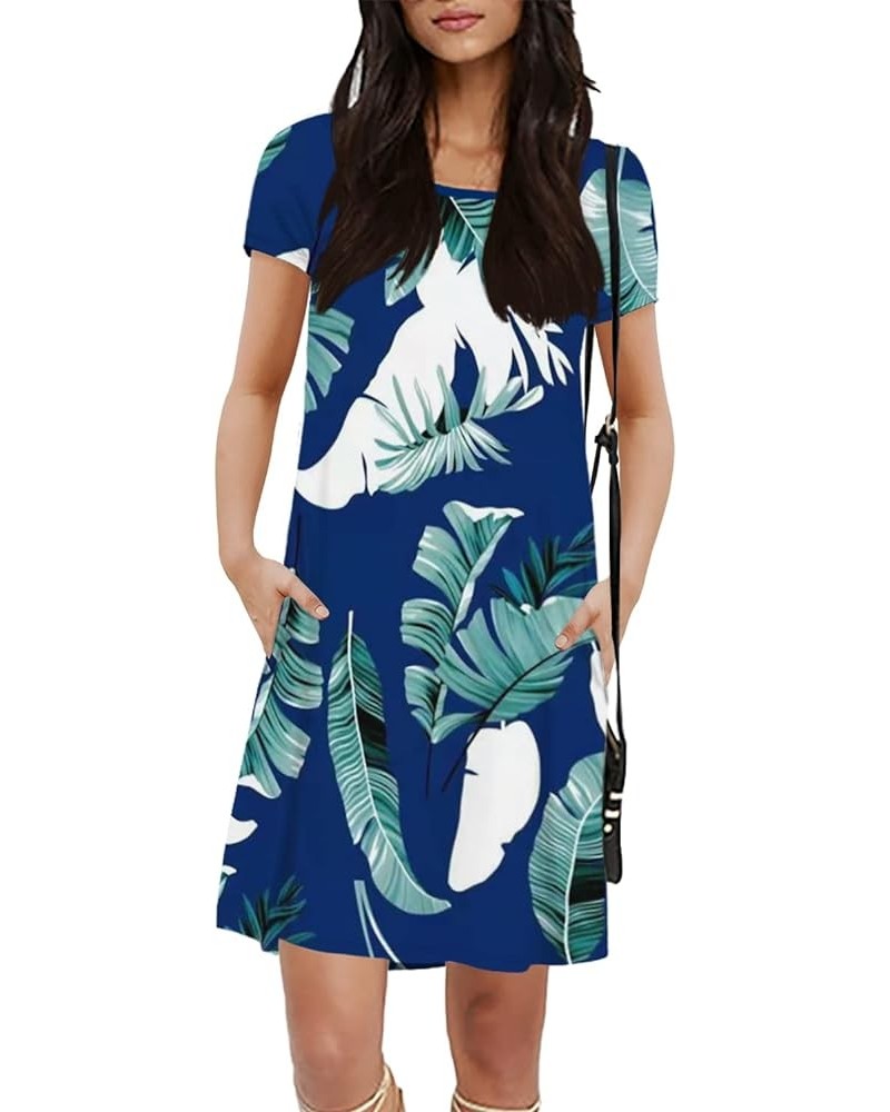 Womens Summer Dress Casual Crewneck Swing Tunic Dress with Pockets E-blue Floral $17.69 Dresses