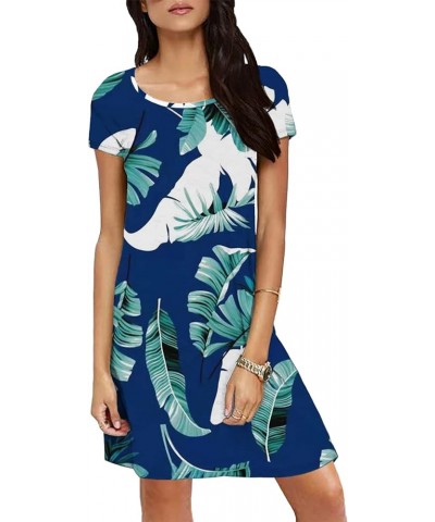 Womens Summer Dress Casual Crewneck Swing Tunic Dress with Pockets E-blue Floral $17.69 Dresses