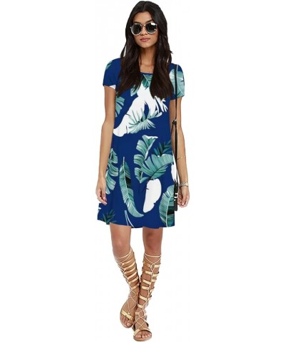 Womens Summer Dress Casual Crewneck Swing Tunic Dress with Pockets E-blue Floral $17.69 Dresses