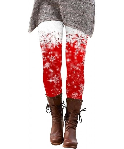 Christmas Yoga Leggings for Women Snowflake Print Leggings Women High Waist Tummy Control Stretch Xmas Holiday Pants Red $11....