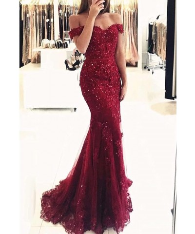 Lace Mermaid Prom Dresses for Women Bodycon Off The Shoulder Formal Dress with Train BD409 Wisteria $44.10 Dresses