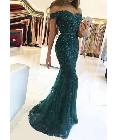 Lace Mermaid Prom Dresses for Women Bodycon Off The Shoulder Formal Dress with Train BD409 Wisteria $44.10 Dresses