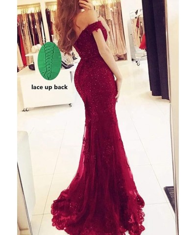 Lace Mermaid Prom Dresses for Women Bodycon Off The Shoulder Formal Dress with Train BD409 Wisteria $44.10 Dresses