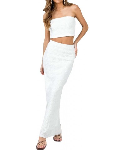 Vintage Lace Maxi Skirt Set Women 2 Piece Outfit Strapless Split Tube Top and Maxi Skirt Set Going Out Textured White $13.92 ...