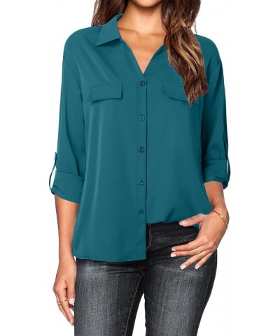 Women's Dressy Lapel Button Down Shirts for Work Office Business Casual Chiffon Blouse Tops 1 Ocean Depths $18.28 Blouses