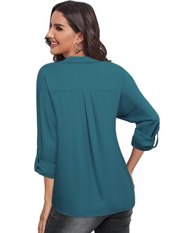 Women's Dressy Lapel Button Down Shirts for Work Office Business Casual Chiffon Blouse Tops 1 Ocean Depths $18.28 Blouses